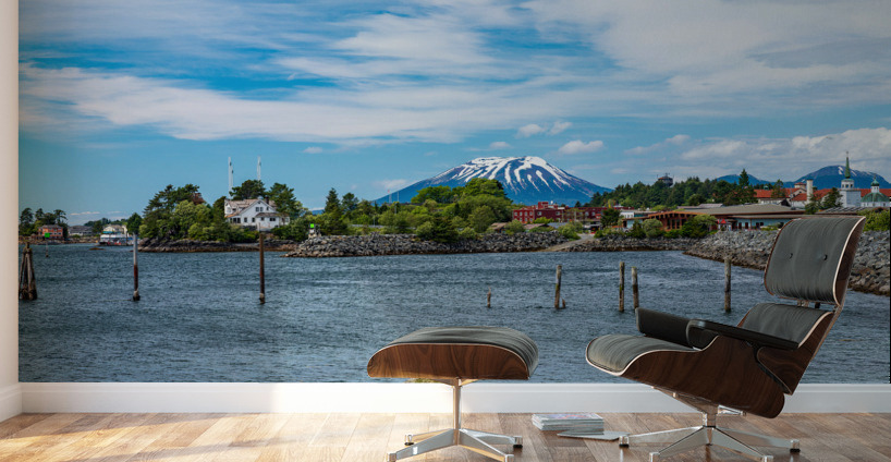 Mt Edgecumbe rises about the small town of Sitka in Alaska Wall Murals