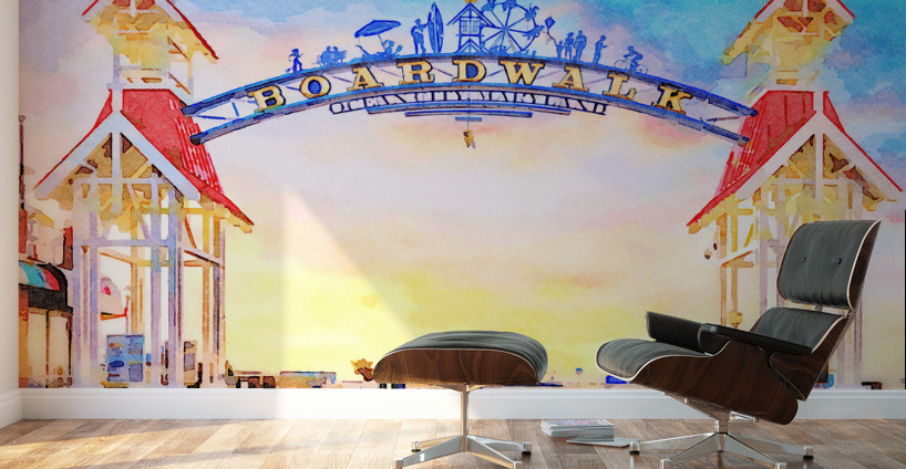 Water color of Ocean City boardwalk at sunrise Wall Murals