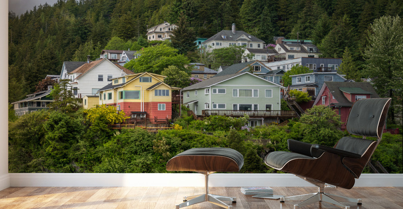 Colorful hillside homes above the town of Ketchikan Alaska Wall Murals