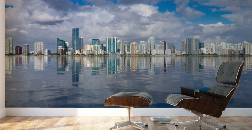 View of Miami Skyline with artificial reflection Wall Murals