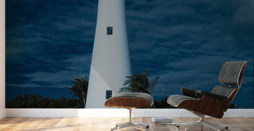 Cape Florida lighthouse in Bill Baggs at night with lights Wall Murals