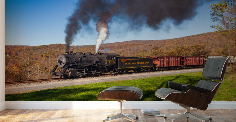 WMRR Steam train powers along railway Wall Murals