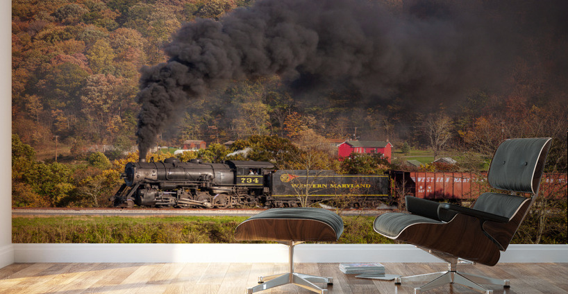 WMRR Steam train powers along railway Wall Murals