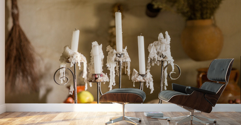 Candles in traditional kitchen in mission in California Wall Murals