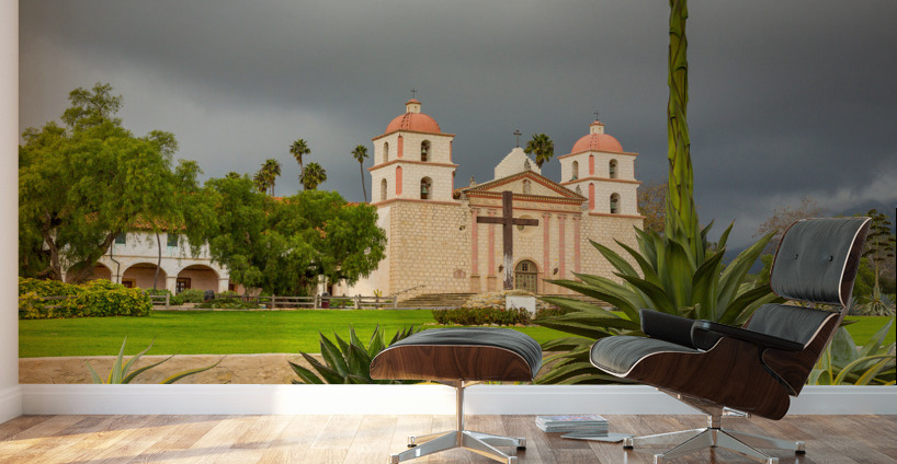 Cloudy stormy day at Santa Barbara Mission Wall Murals