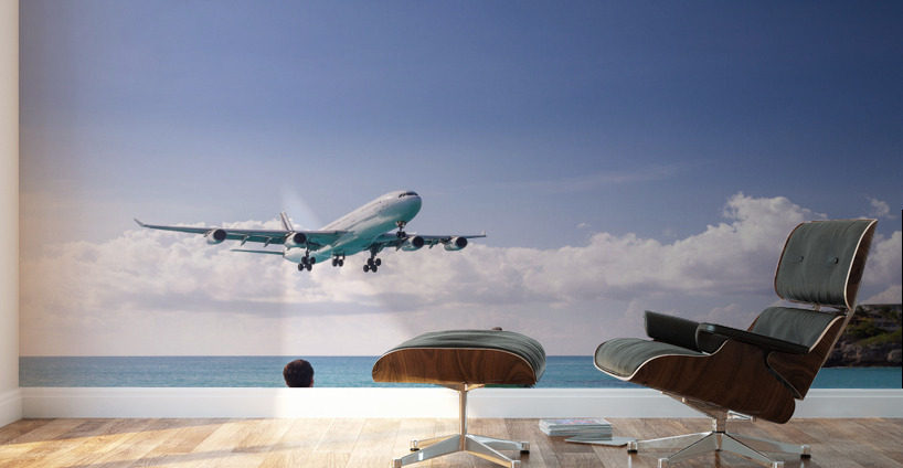 Airplane lands at Princess Juliana airport Wall Murals