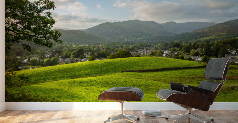 View over fields to Ambleside Lake District Wall Murals