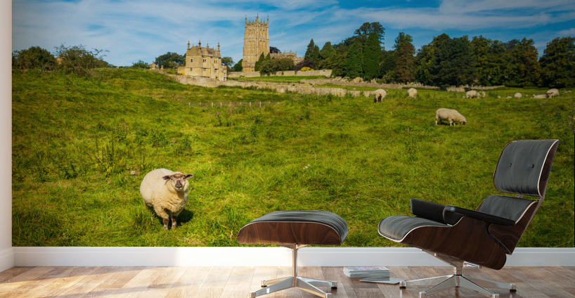 Church St James across sheep in Chipping Campden Wall Murals