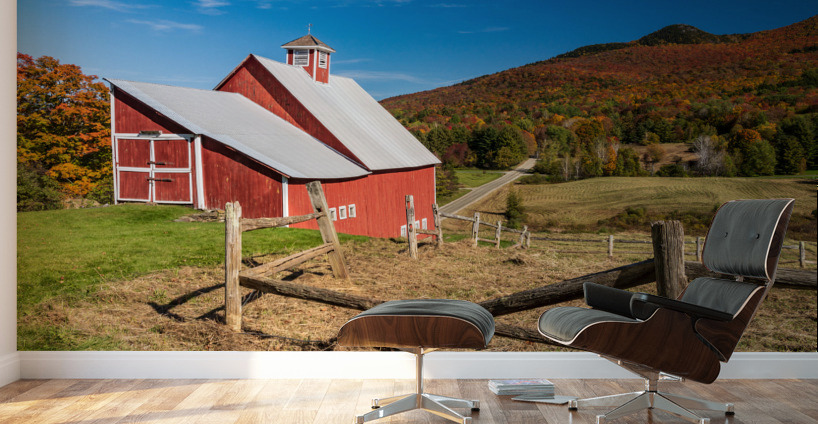 Grandview Farm barn with fall colors in Vermont Wall Murals