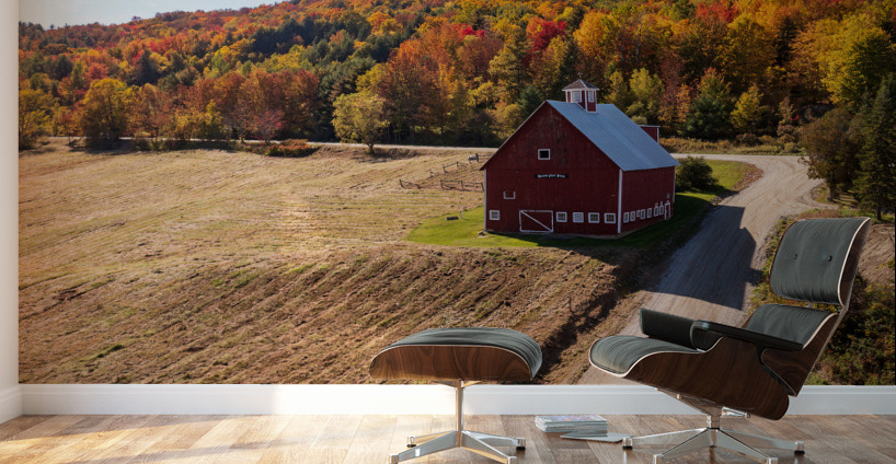 Grandview Farm barn with fall colors in Vermont Wall Murals