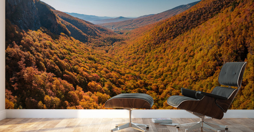 Aerial view of Smugglers Notch with fall trees in Vermont Wall Murals