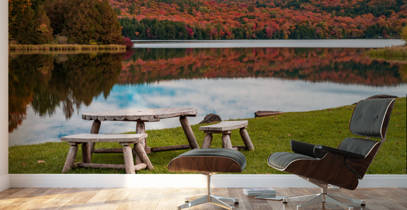 Wooden table and stools by Silver Lake Vermont Wall Murals
