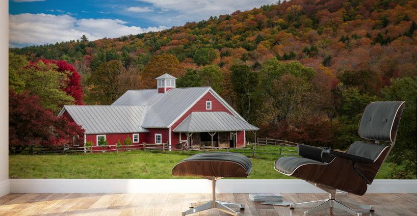 Traditional red Vermont barn with fall colors Wall Murals