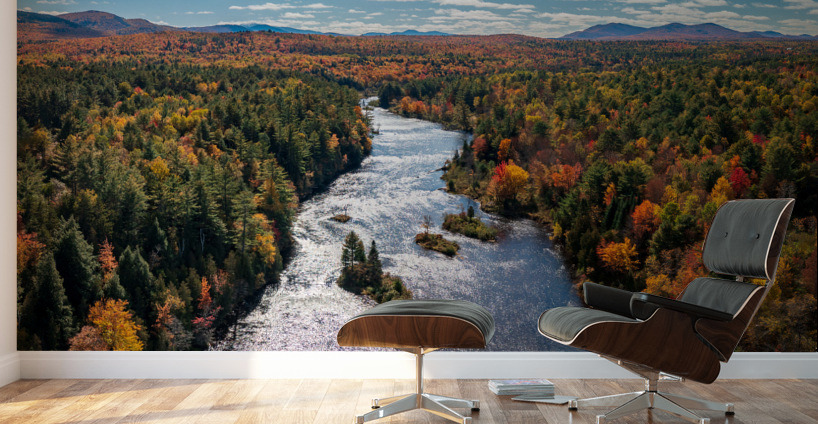 Saranac river flows through multi-colored fall landscape in Adir Wall Murals