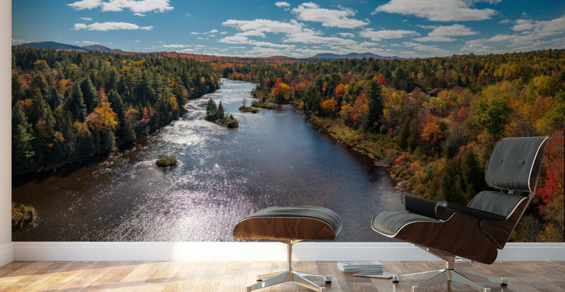 Saranac river flows through multi-colored fall landscape in Adir Wall Murals