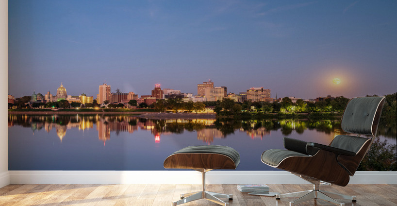 Harvest moon above the city skyline of Harrisburg in Pennsylvani Wall Murals