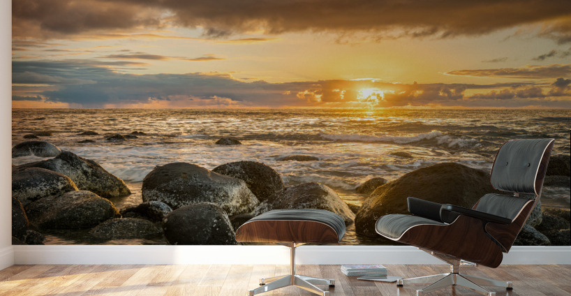 Sunset over rocks from Kee Beach Wall Murals