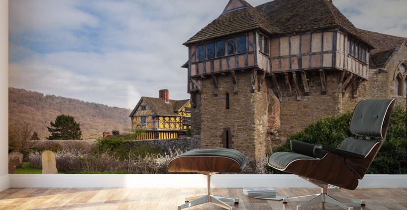 Stokesay Castle in Shropshire surrounded by hedge Wall Murals