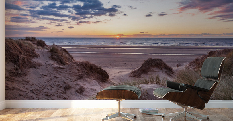 Sunset over Formby Beach through dunes Wall Murals