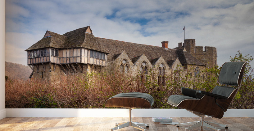 Stokesay Castle in Shropshire surrounded by hedge Wall Murals