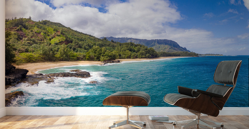 Aerial drone shot of Lumahai Beach  Wall Murals