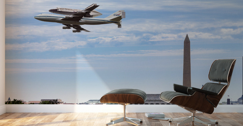 Space Shuttle Discovery flies over Washington DC Wall Murals