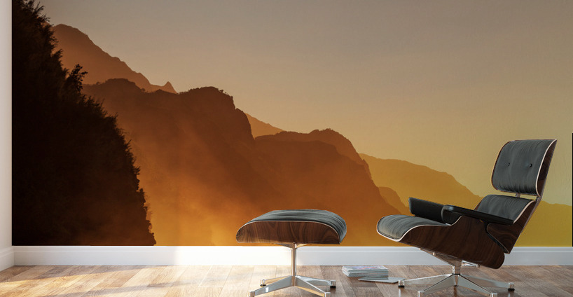 Misty sunset on Na Pali coastline Wall Murals