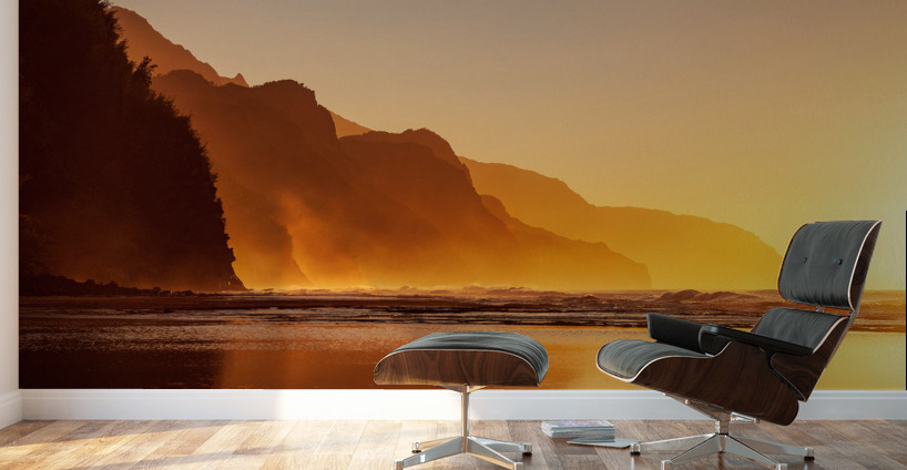 Misty sunset on Na Pali coastline Wall Murals
