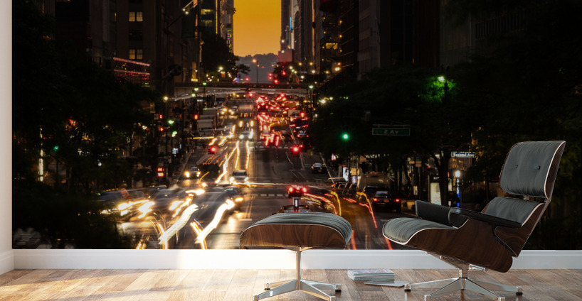 Traffic streams on 42nd street in NY after sunset Wall Murals