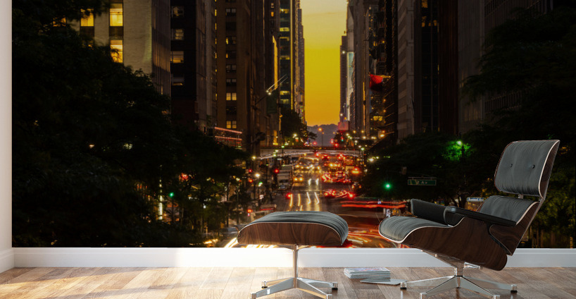 Traffic streams on 42nd street in NY after sunset Wall Murals