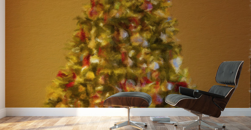 Painting of ornately decorated christmas tree Wall Murals