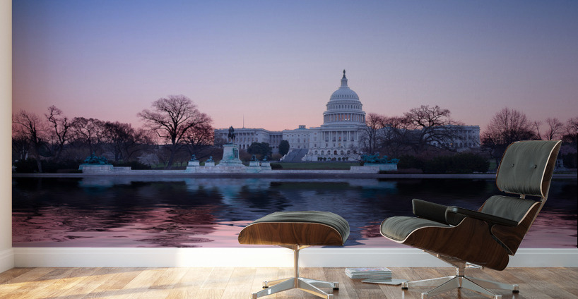 Sunrise behind the dome of the Capitol in DC Wall Murals