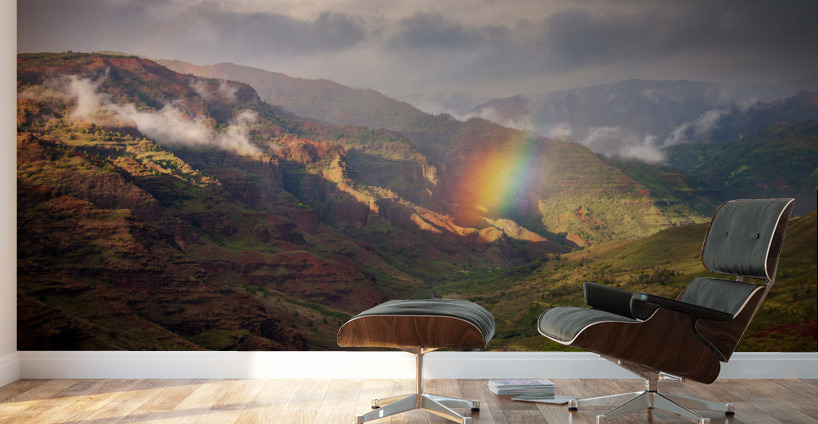 Dramatic rainbow over Waimea Canyon Wall Murals