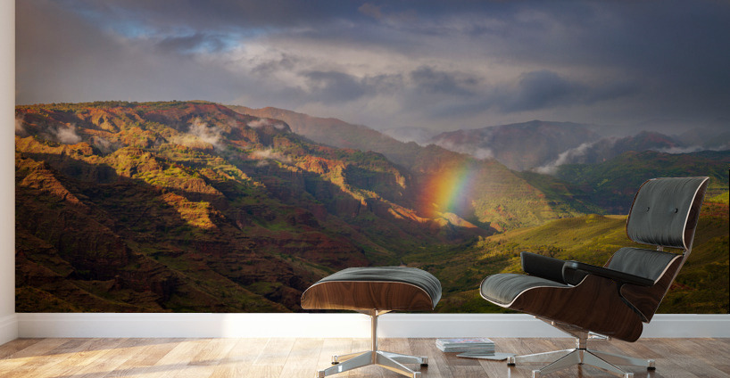 Dramatic rainbow over Waimea Canyon Wall Murals