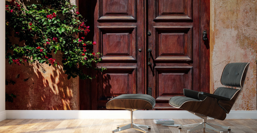 Wooden door in historical town of Colonia del Sacramento Wall Murals