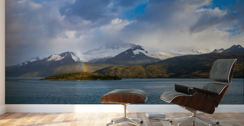 Panorama of Holanda glacier by Beagle channel with rainbow Wall Murals