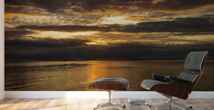 Golden sunset on a cruise on a calm Pacific ocean Wall Murals
