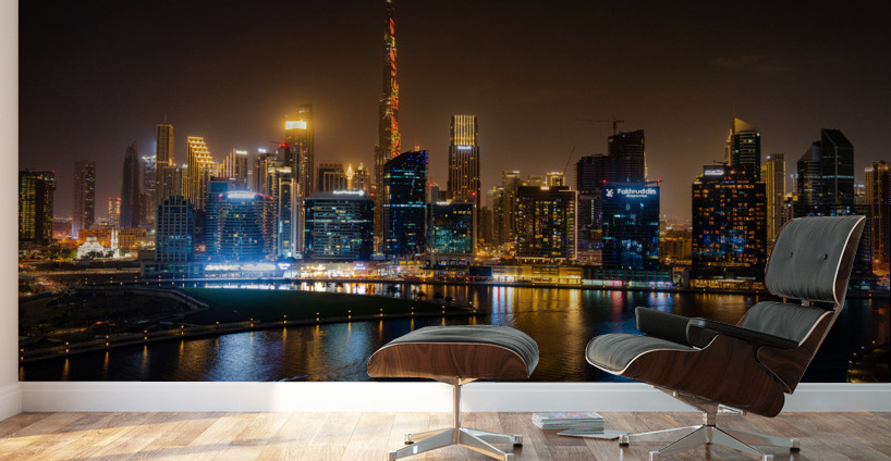 Offices and apartments of Dubai Business Bay with district behin Wall Murals