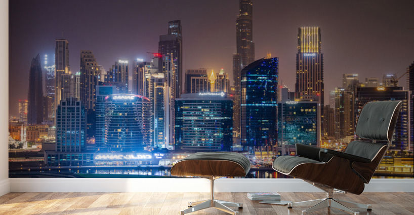 Offices and apartments of Dubai Business Bay with district behin Wall Murals
