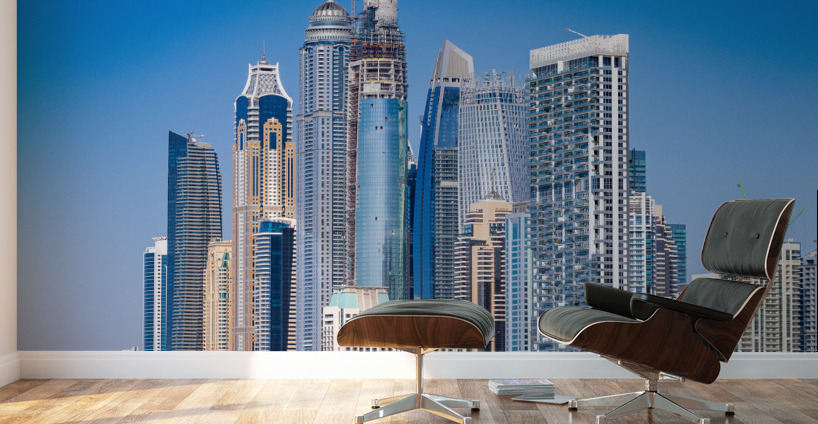 Skyline of hotels and apartments in JBR Beach above the beach Wall Murals