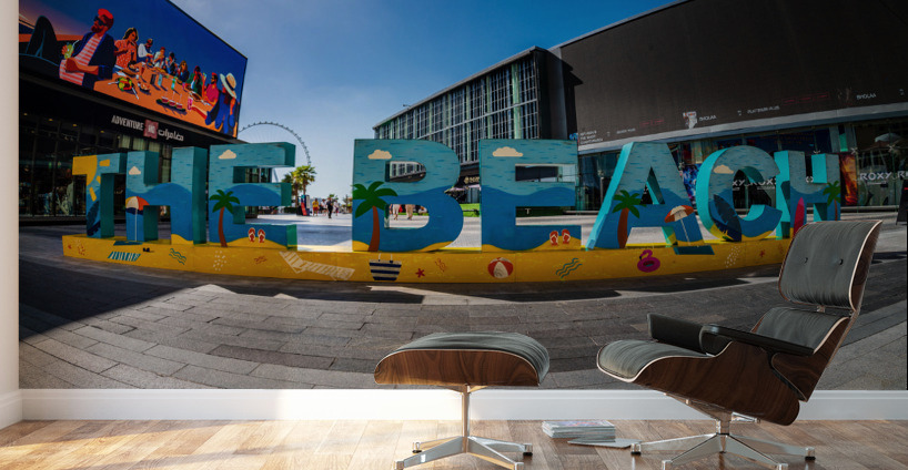 Colorful The Beach sign on main street of JBR district of Dubai Wall Murals
