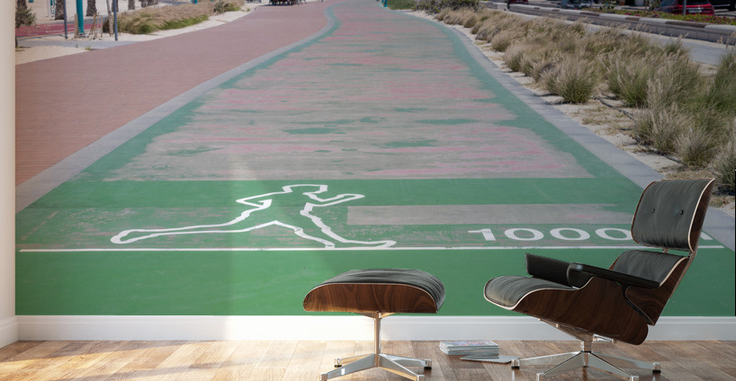 Rubber surface of running track alongside Dubai beach Wall Murals