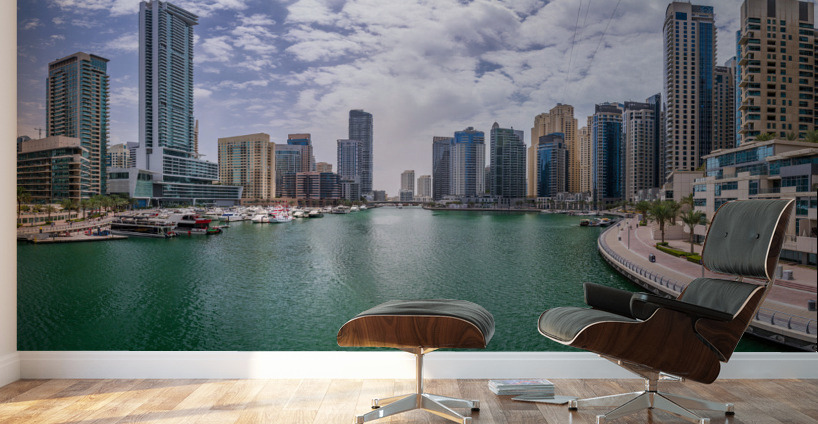 Modern buildings crowd the waterfront at Dubai Marina UAE Wall Murals