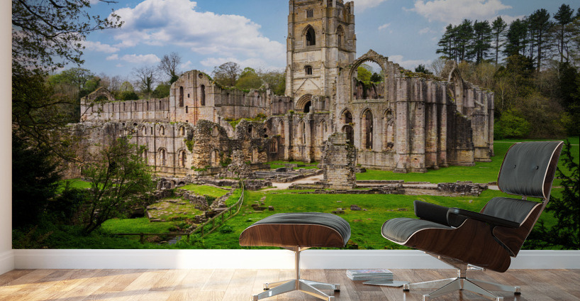 Springtime at Fountains Abbey ruins in Yorkshire England Wall Murals