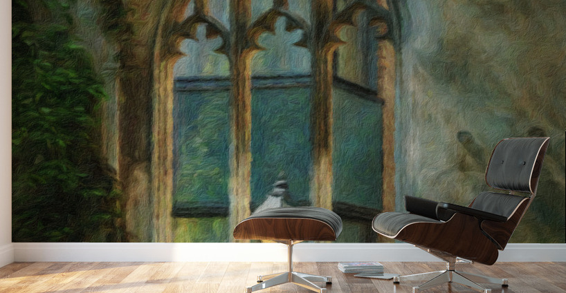 Oil painting of street light seen at St Dunstan church Wall Murals