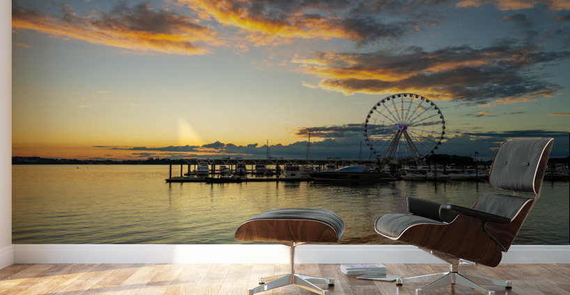 Ferris wheel at National Harbor at sunset Wall Murals