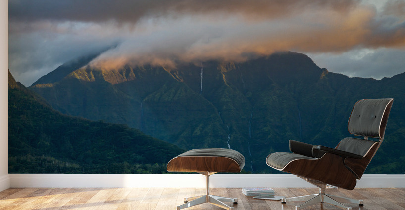 Sunset over the mountains of Hanalei Bay Wall Murals