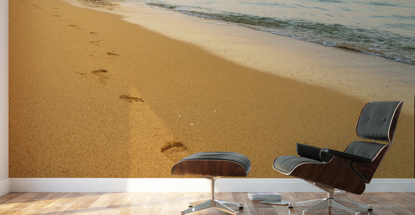 Early morning footsteps on Tunnels Beach on Kauai in Hawaii Wall Murals