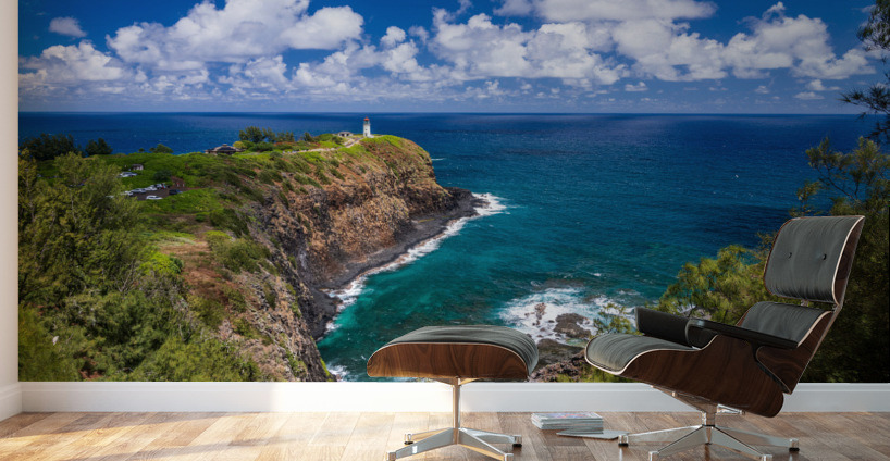 Kilauea lighthouse on headland against blue sky on Kauai Wall Murals