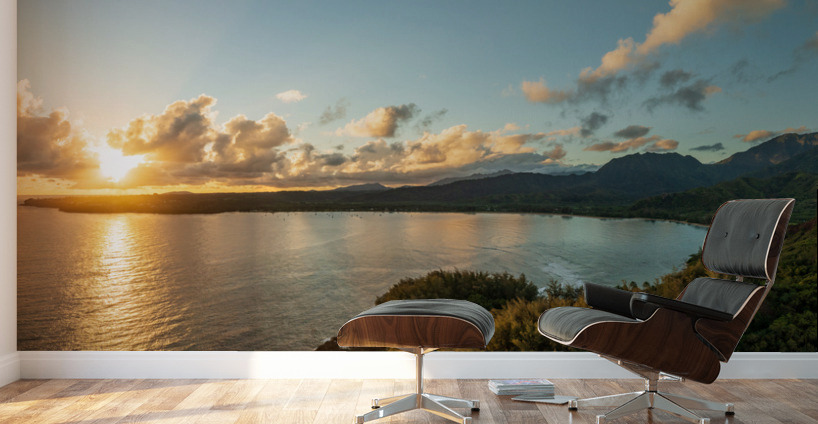 Aerial panorama of Lumahai Beach on the north shore of Kauai Wall Murals